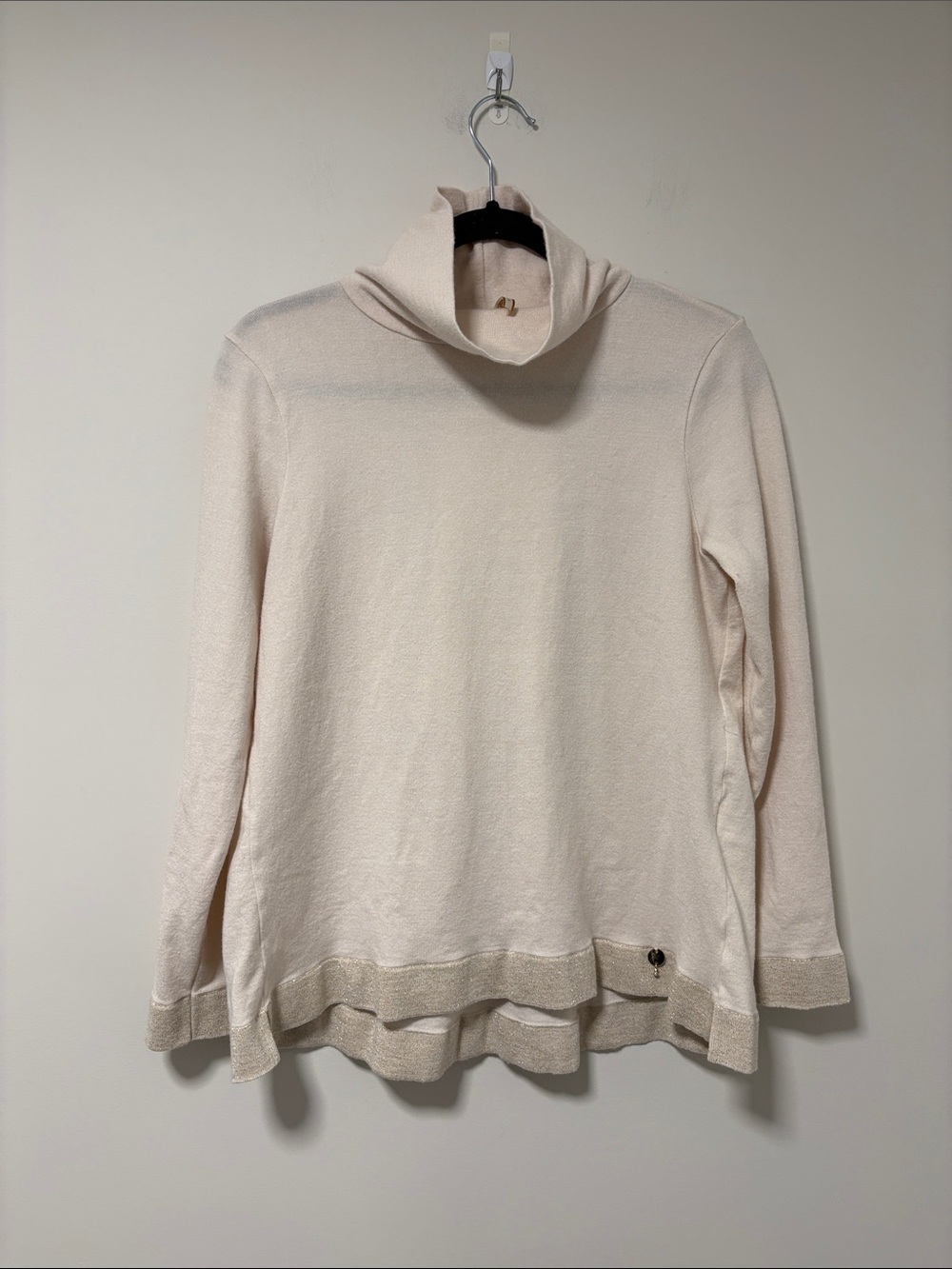 Italian Cream Cowl Neck Knit Sweater with gold fleck trim - Picture 1 of 8